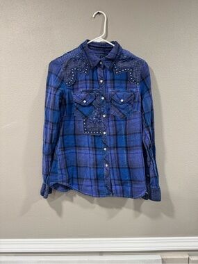 Affliction Blue Plaid Button Up